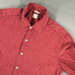 Culturata Men's Button up Shirt Red Ribbed Large 16 1/2 Tailored Fit Italy Made